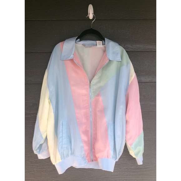 Vintage Jackets & Blazers - VINTAGE // Silk Pastel Windbreaker